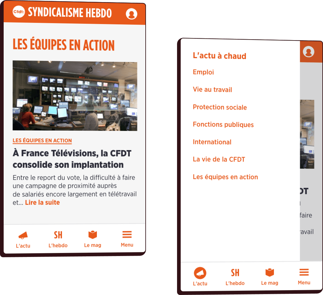 Maquettes mobile de syndicalismehebdo.fr