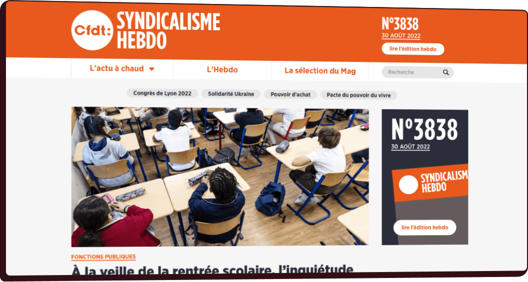 Aperçu de la page d'accueil de syndicalismehebdo.fr