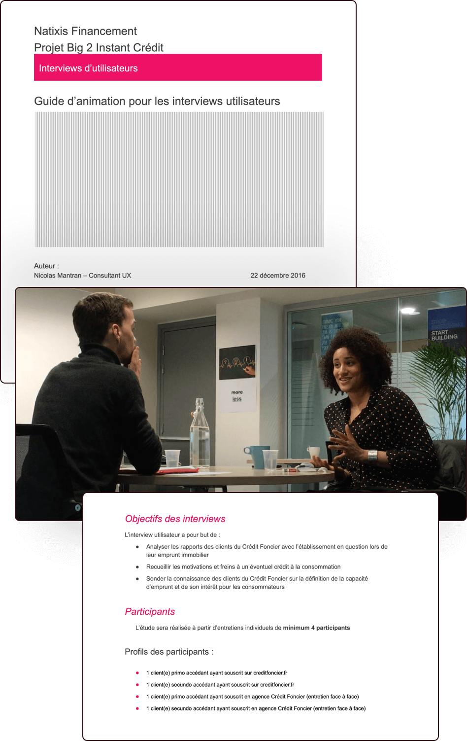 Aper&ccedil;us de documents pour les entretiens UX pour le projet Natixis