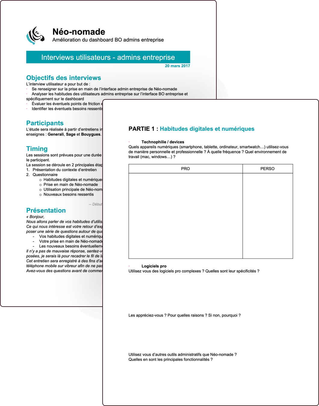 Aperçus de consignes d'entretiens UX