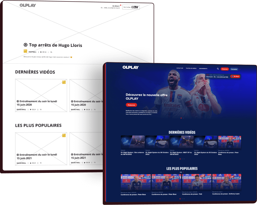 Wireframe et maquette de la section OLPlay