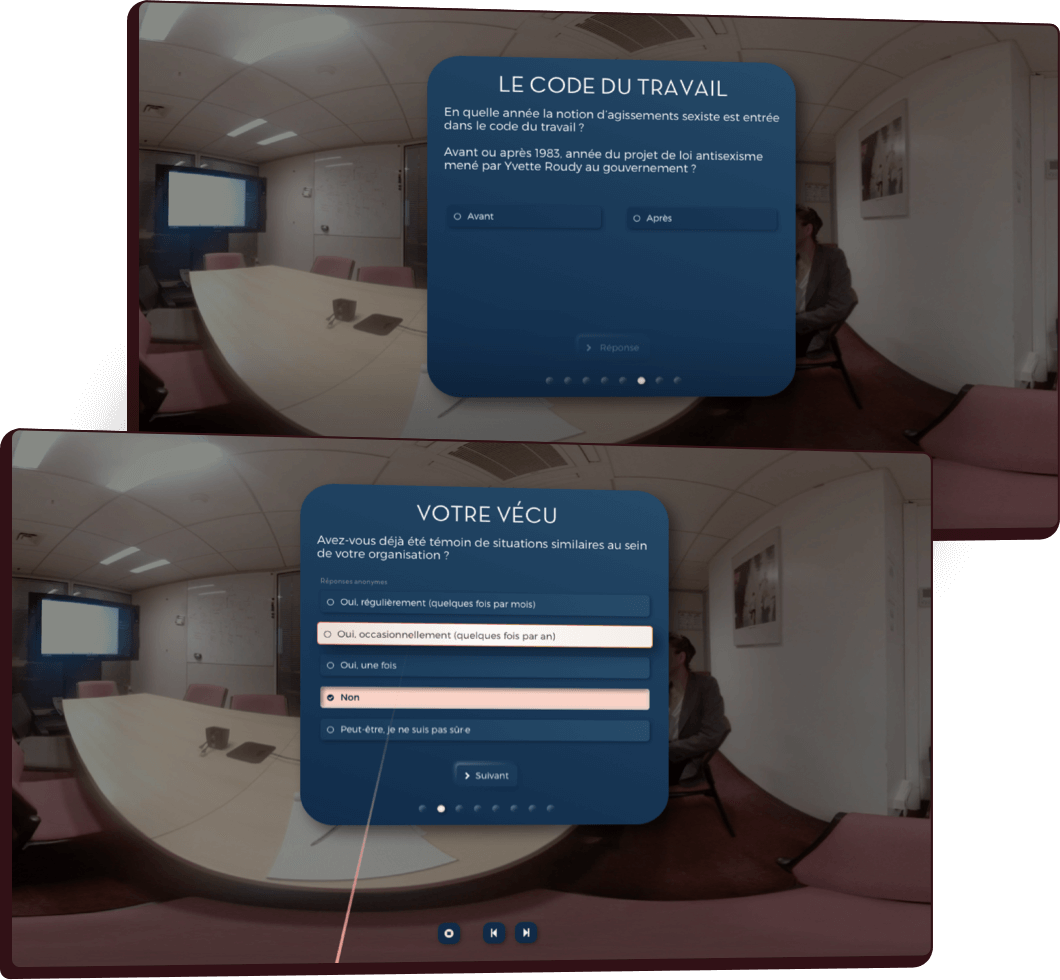 Maquettes graphiques des interfaces du quizz en VR