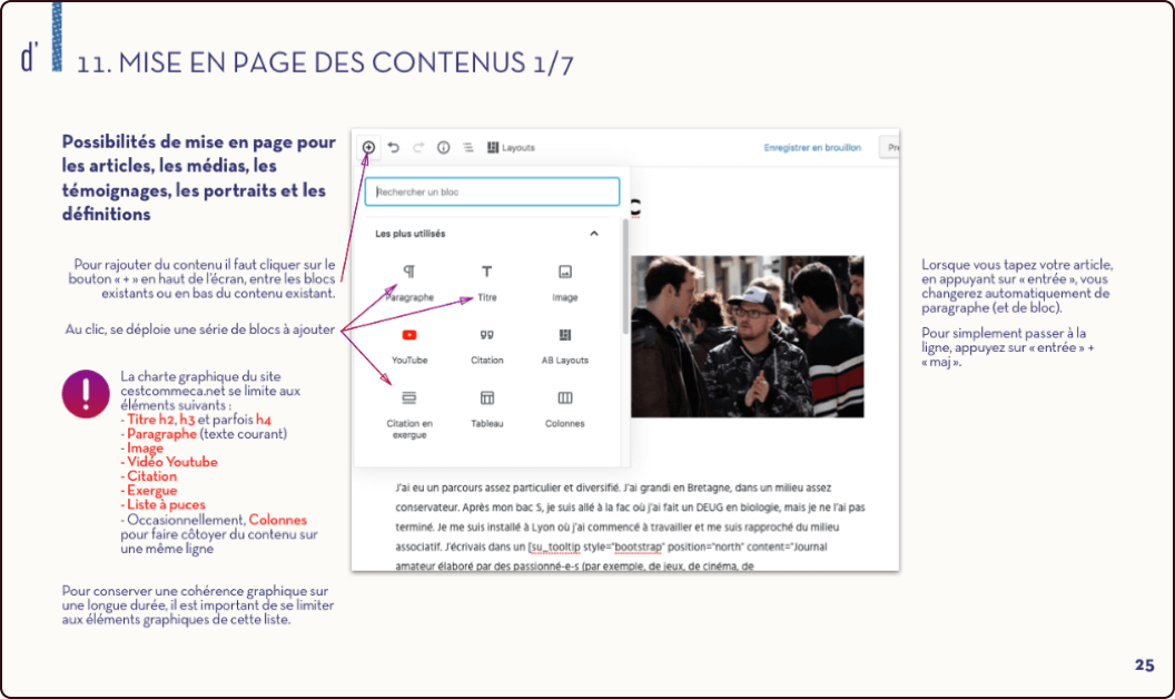 Aper&ccedil;u de la documentation de mise &agrave; jour du site (CMS : Wordpress)
